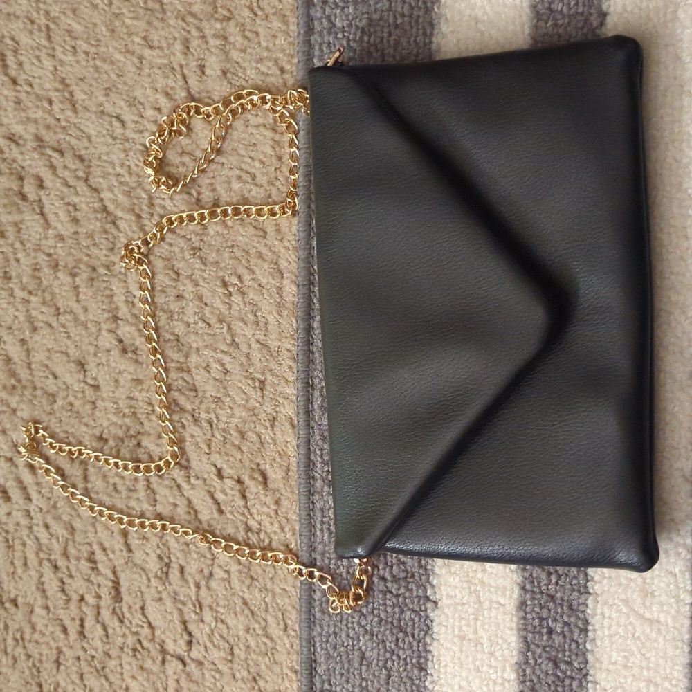 Black Clutch with Gold Chain